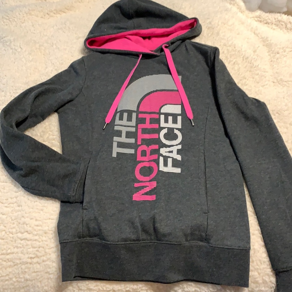 XS Pink and Gray North Face hoodie sweatshirt